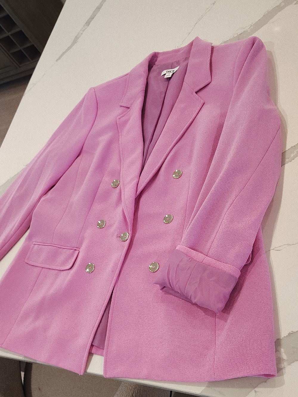 Bar III Bubblegum Pink Fitted Double-Breasted Blazer W gold Buttons Size XL